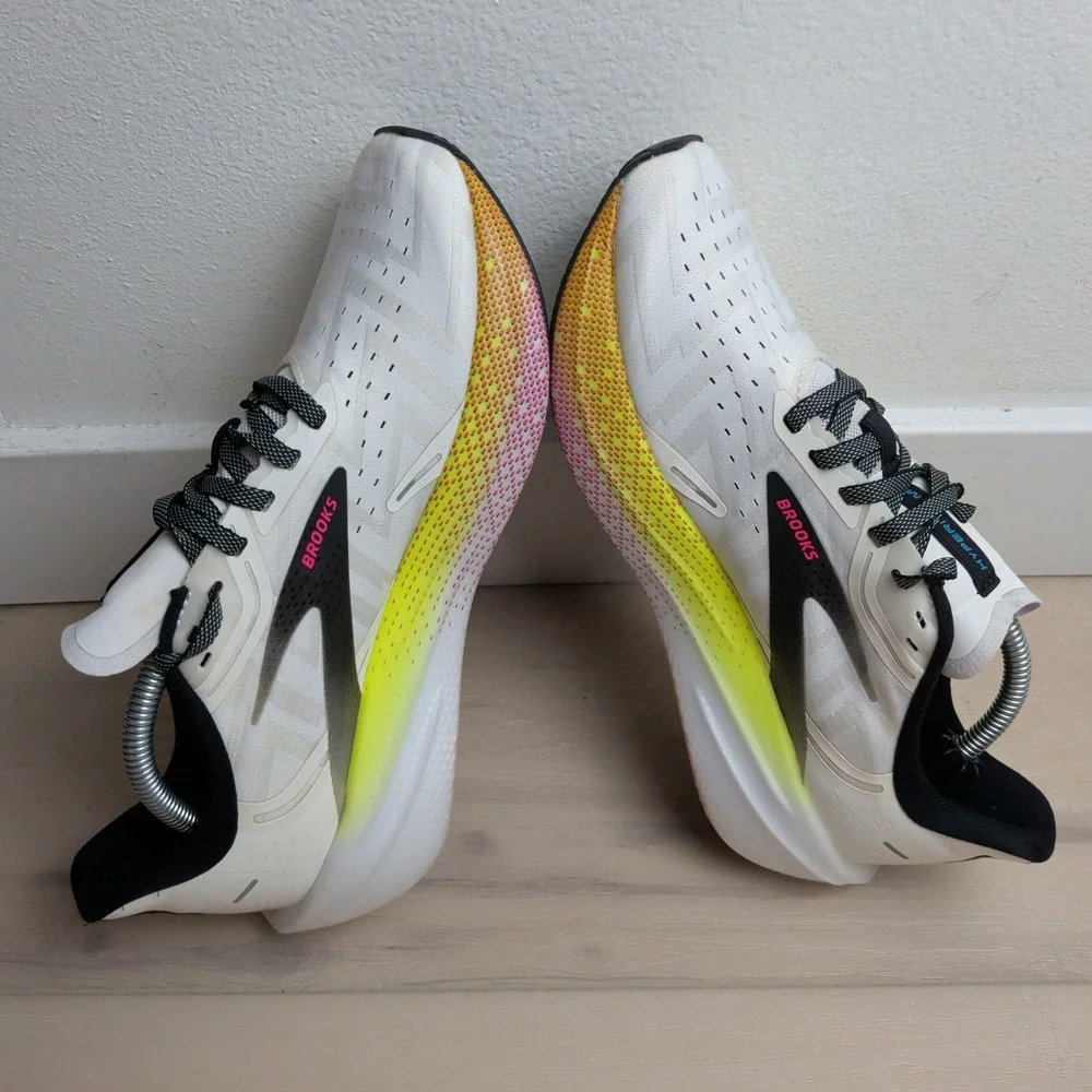 Brooks Hyperion Max Women 8 Running Shoes White Pink Yellow Sneakers 1203771B195
